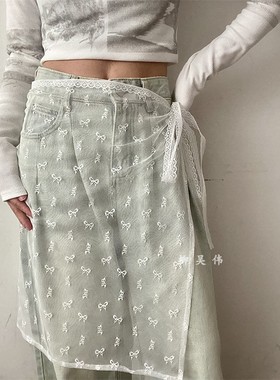 韩国小众设计蕾丝花边屁帘牛仔裤腰带女个性百搭叠穿减龄气质绑带