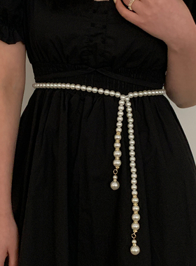 法式珍珠腰链女高级感气质百搭配裙衬衫西装细腰封复古ins风腰带