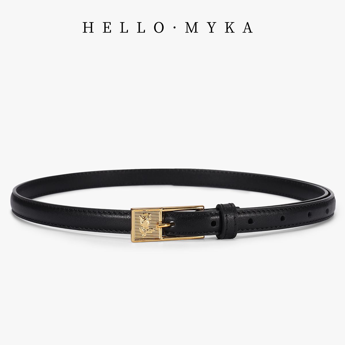 MYKA日系新款小资风设计质感玫瑰金扣法式精致腰带女装饰真皮皮带