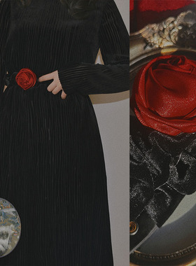 金丝绒红玫瑰花朵手工奢华复古时尚优雅松紧腰封连衣裙腰带女装饰