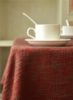 红色餐桌布 加厚棉麻田园风长方形台布艺结婚庆婚礼茶几纯色定制
