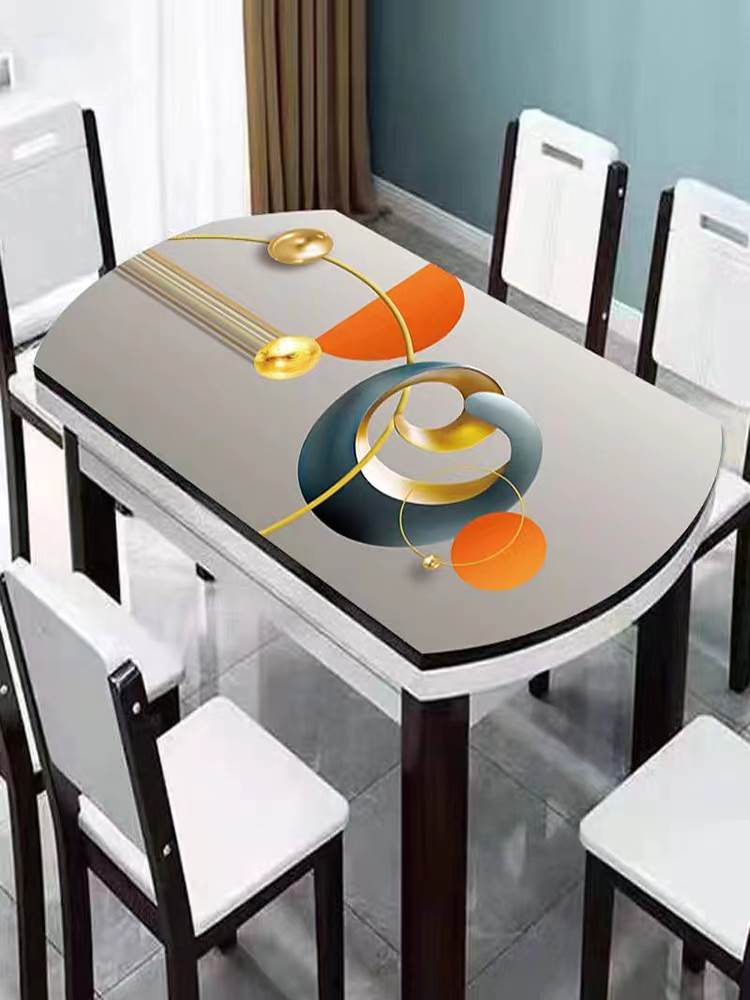 圆形折叠餐桌桌布防水防油椭圆形耐高温皮革加厚免洗餐桌桌垫不透