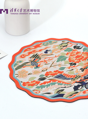 清华大学艺术博物馆圆形鼠标垫柔软可爱织绣布艺桌垫国风办公礼品