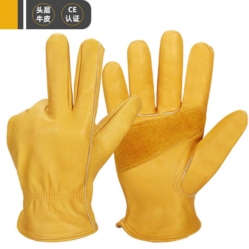 黄色牛皮劳保手套防滑耐磨A级牛头层皮革短款焊接焊工手套现货