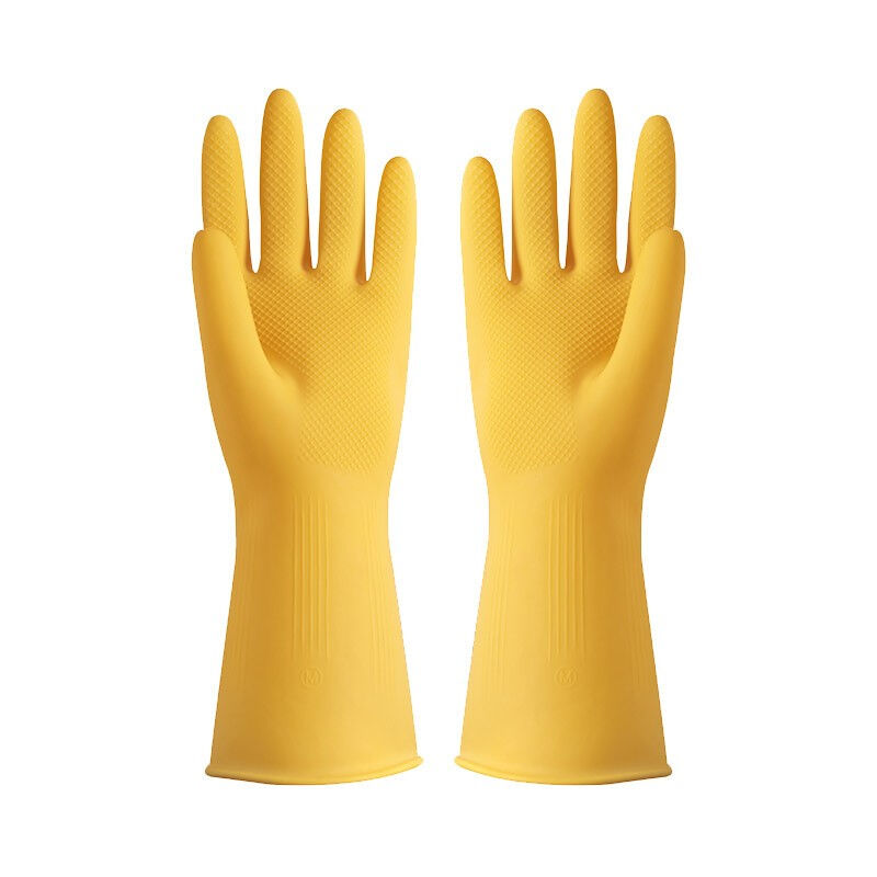 伏兴牛筋乳胶手套防水防油耐酸碱橡胶手套加厚款黄色10双装L大码