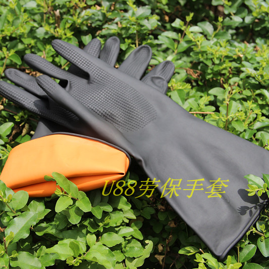 加厚黑工业手套 耐酸碱牢固耐用手套 橡胶手套 劳保防护手套90克
