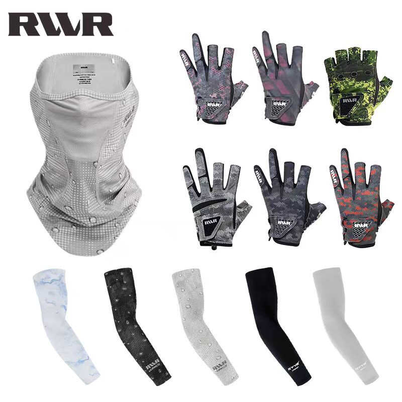 24新款RVVR路亚面罩护臂护腿钓鱼手套露三指五指冰丝防晒拉雪丽