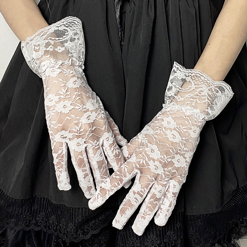 夜间教习室蕾丝手套lolita白色薄款玻璃丝冰丝民国婚礼公主复古