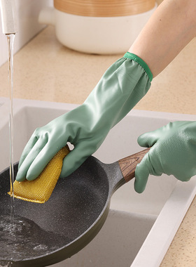 束口松紧家务清洁手套家用加绒洗碗手套加厚耐用防水干活橡胶手套