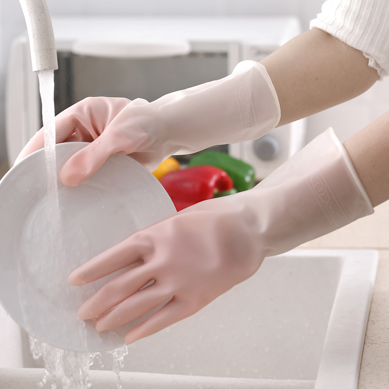 防水家务手套乳胶橡胶厨房家用刷碗洗碗洗衣服清洁手套女夏季耐用