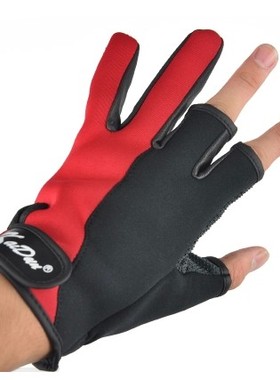 潜水衣材质 红色漏三指手套 专用钓鱼手套透气防滑舒适/装备/保暖