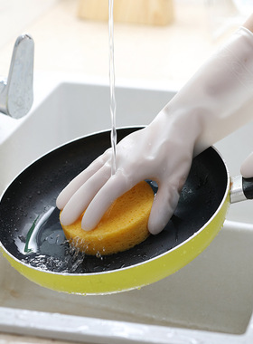 厨房家务清洁耐用橡胶女洗衣服白色PVC加厚塑胶胶皮防水洗碗手套