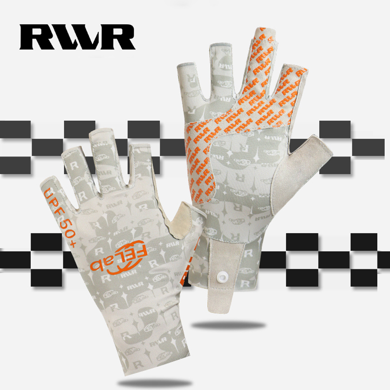 24新款RVVR拉雪丽冰丝手套露三指防滑防晒耐磨路亚钓鱼半指手套