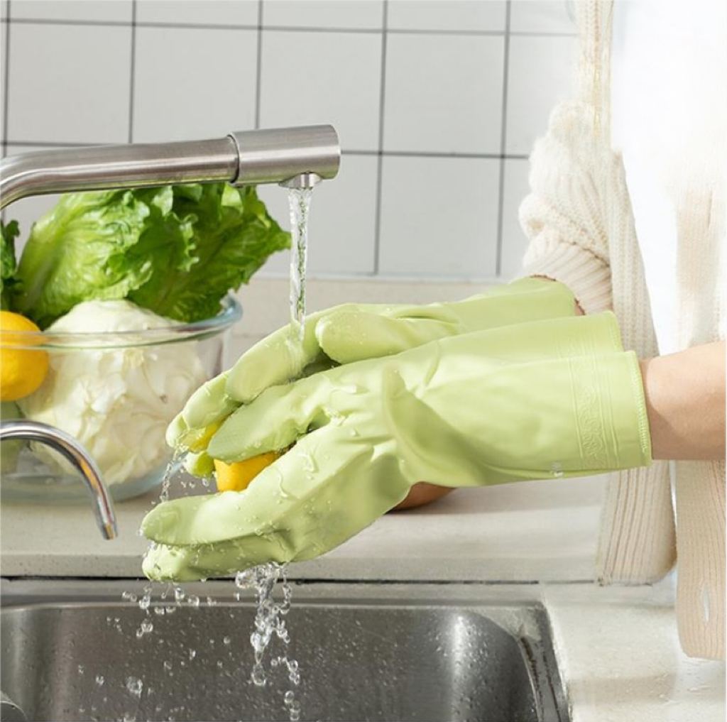 家务手套洗碗加绒加厚冬季耐用型家用厨房清洁防水清洁加长橡胶