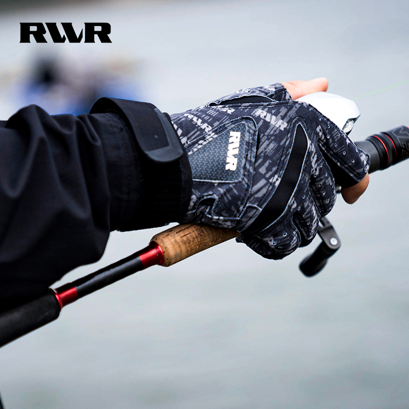 24款RVVR手套新款路亚钓鱼手套露三指防晒二代拉雪丽面料户外手套
