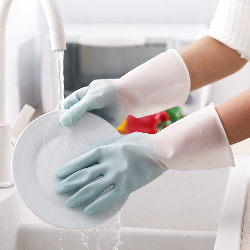 洗碗手套女厨房加厚耐用型家务防水衣服刷碗橡胶薄款贴手加长神器