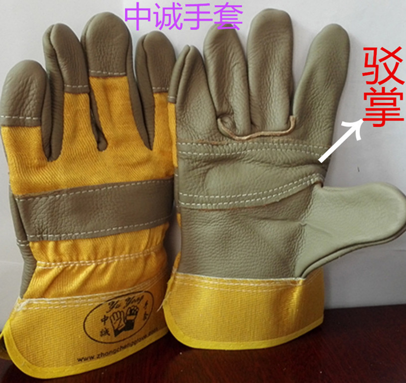 中诚牌短牛皮黄布手套 工业防割防护手套  电焊焊接焊工专用手套