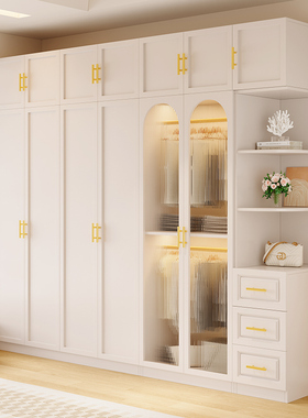 欧派衣柜家用卧室实木新款2024年新款免安装奶油风法式玻璃门大衣