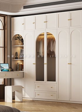 欧派现代奶油风衣柜书桌一体小户型家用卧室收纳储物柜简约成品大