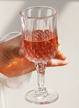 小众ins法式浮雕高脚杯复古香槟杯高颜值家用女红酒杯玻璃水杯子