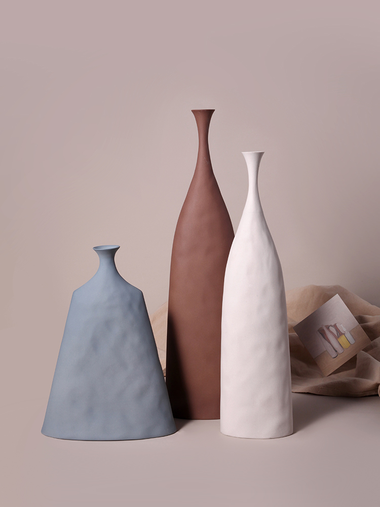 贝汉美北欧艺术素胚陶瓷花瓶几何不规则纹理创意样板房工艺品摆件