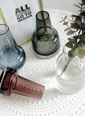 现代简约锥形花瓶玻璃摆件小号透明插花水养客厅餐厅水培花器新款