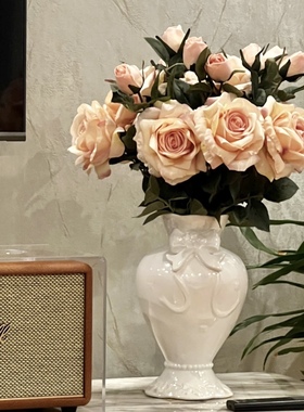 蝴蝶结陶瓷花瓶里法式家居装饰摆件水养真花鲜花器皿