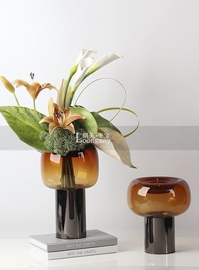 现代简约玻璃花瓶花器摆件餐桌客厅花艺插花样板间软装饰品摆设