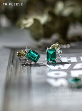 迷雾森林/珠宝级祖母绿宝石橄榄绿石耳钉项链套装 通体s925银耳环