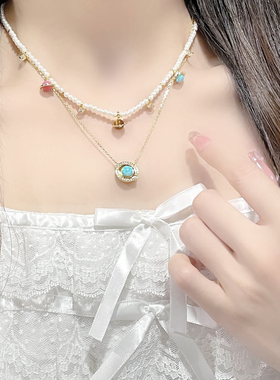 玫瑰日心说时尚设计欧泊星球转运珠锁骨链与宝石珍珠项链