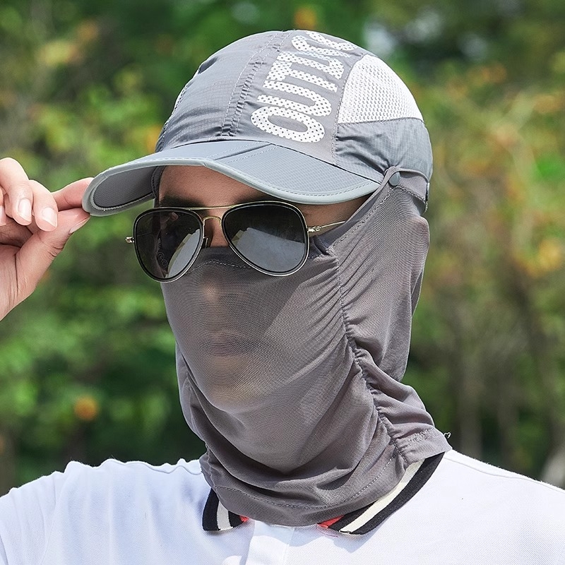 防晒帽可折叠男士夏季钓鱼全脸面罩户外防紫外线遮太阳帽子遮阳