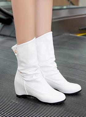 春秋新品白色短靴内增高坡跟韩版中筒舞蹈单靴女马丁靴子40414243