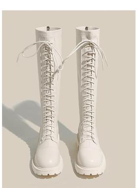 2024年秋季新款长筒靴女骑士靴高筒系带不过膝长靴显瘦马丁靴子