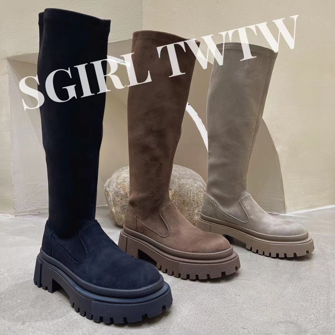 SGIRL TWTW长筒靴经典爆款百搭显腿瘦增高粗跟软面靴子瘦瘦弹力靴
