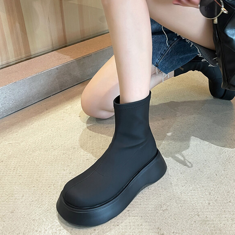 【晨小姐】复古大头厚底瘦瘦靴子女增高女鞋超火小短靴百搭女单靴