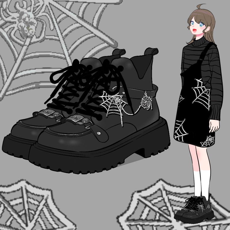 设计师原创马丁靴小众设计感女士中筒黑色靴子朋克机车风炸街短靴