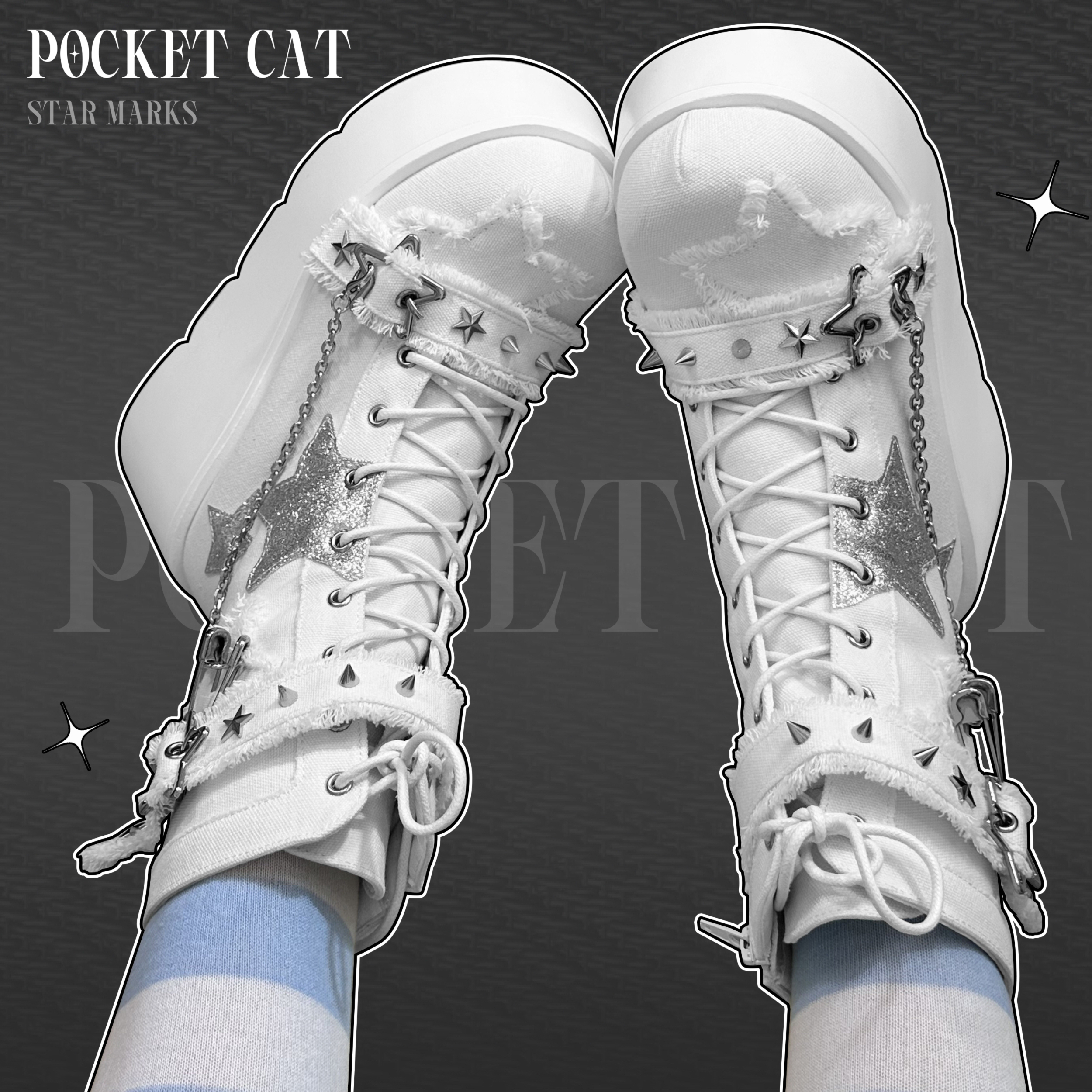 星痕靴子 口袋猫Lolita原创亚文化y2k辣妹帆布厚底鞋靴子