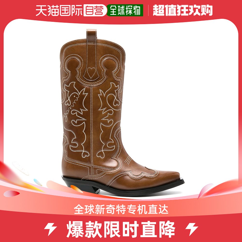香港直邮GANNI 女士GANNI 皮质棕色靴子