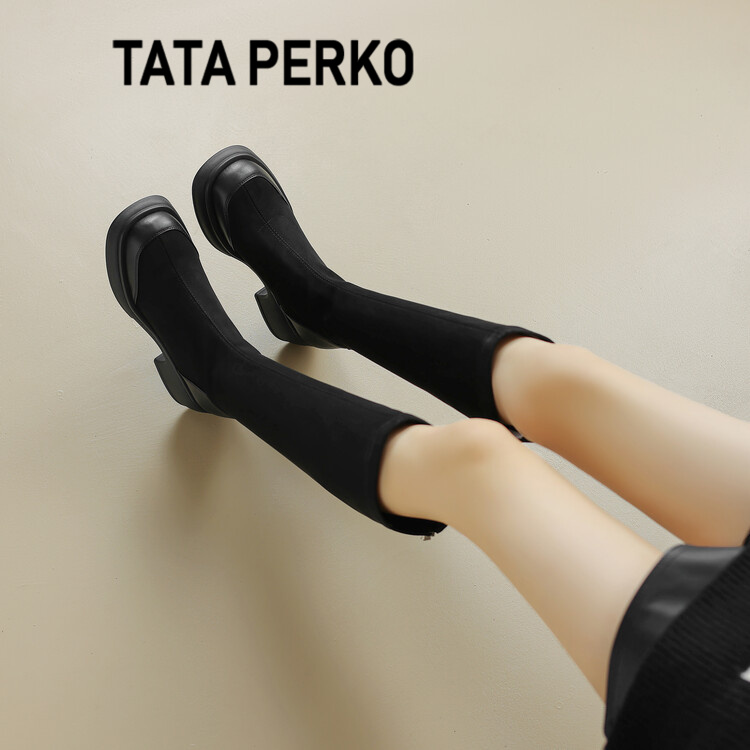TATA PERKO联名法式厚底弹力长筒靴女高跟时装靴子2024秋冬新款女
