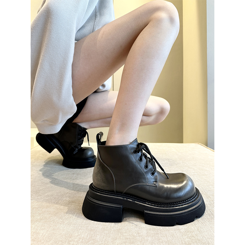 涩谷甜酷风~2023新款真皮复古擦色做旧马丁靴女靴子时髦厚底短靴