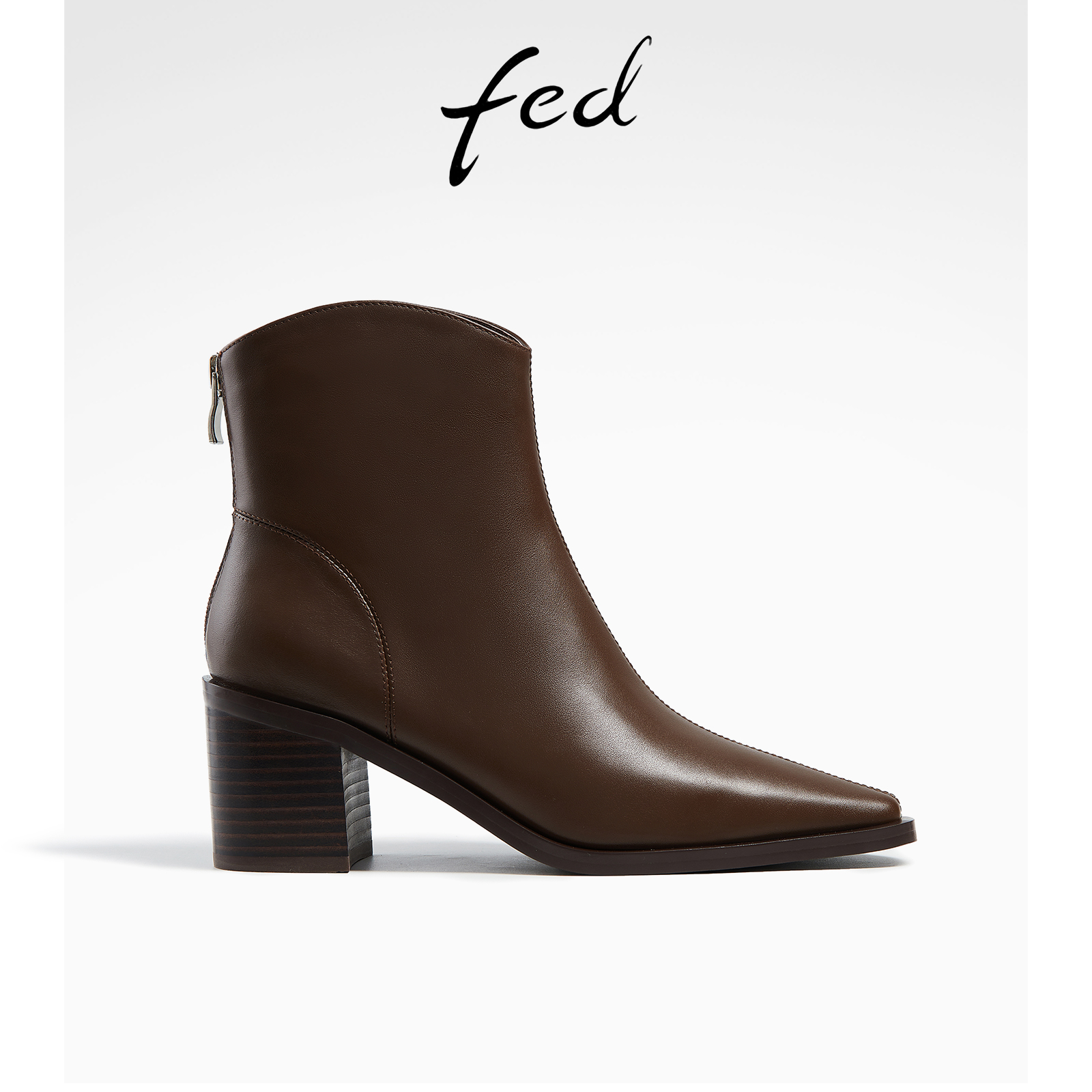 fed真皮短靴冬季新款靴子粗跟时装靴高跟瘦瘦靴女款R1014-YAB810