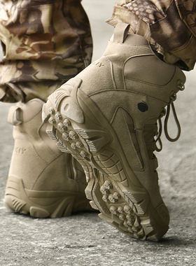 秋季马丁靴男款沙漠工装作战术靴训练侧拉链户外登山高帮军训靴子