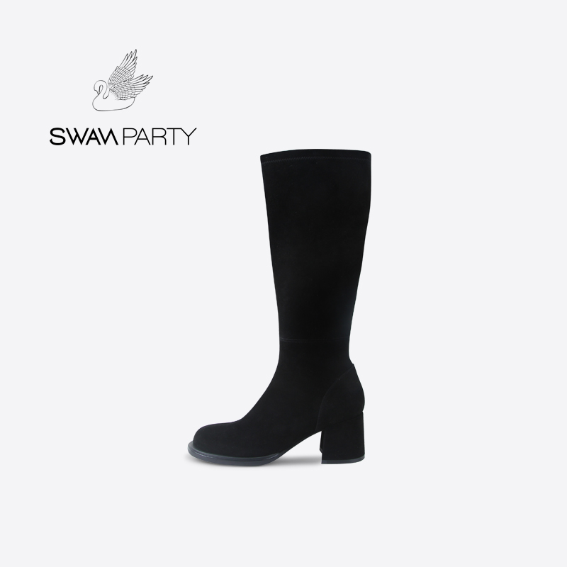 Swan Party靴子女新款冬季长靴小个子女靴长筒靴骑士靴高筒靴