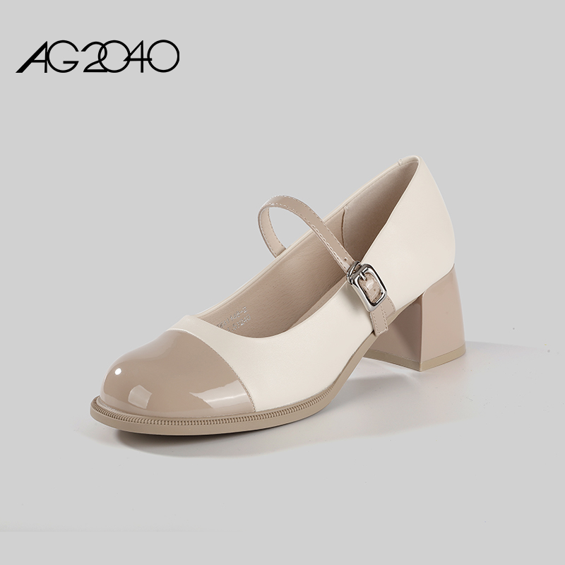 AG2040玛丽珍女鞋春夏新款仙女风英伦休闲小皮鞋粗跟复古浅口单鞋
