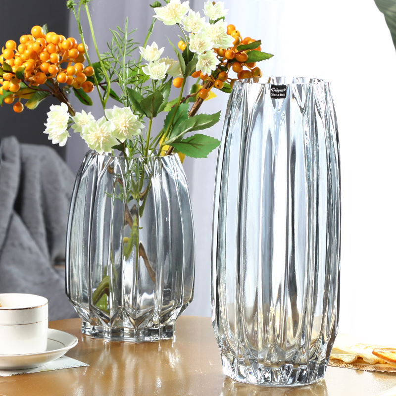 简约大号玻璃瓶透明彩色水培富贵竹百合玫瑰花瓶北欧客厅插花摆件
