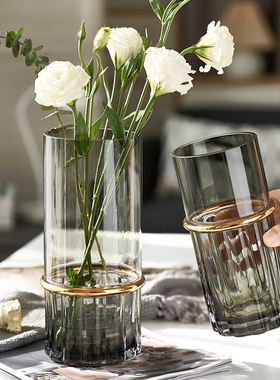 北欧轻奢透明花瓶水养富贵竹百合玫瑰鲜花玻璃插花瓶客厅餐桌摆件
