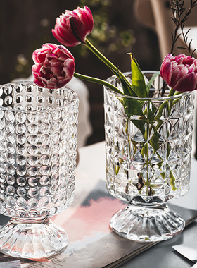 法式创意玻璃花瓶透明轻奢摆件欧式水养插花鲜花瓶餐桌客厅装饰品