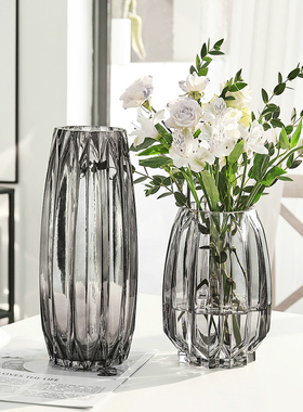 简约玻璃花瓶创意透明百合花器家用客厅大号水养富贵竹插干花摆件
