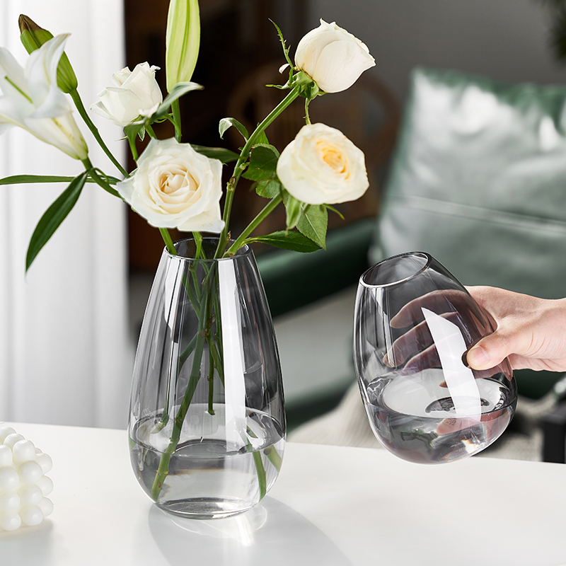 新款小口玻璃花瓶透明轻奢客厅酒店插花玫瑰百合鲜花装饰花器摆件