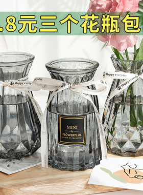 【三件套】北欧玻璃插花瓶透明客厅插花水养玫瑰百合水培绿萝玻璃